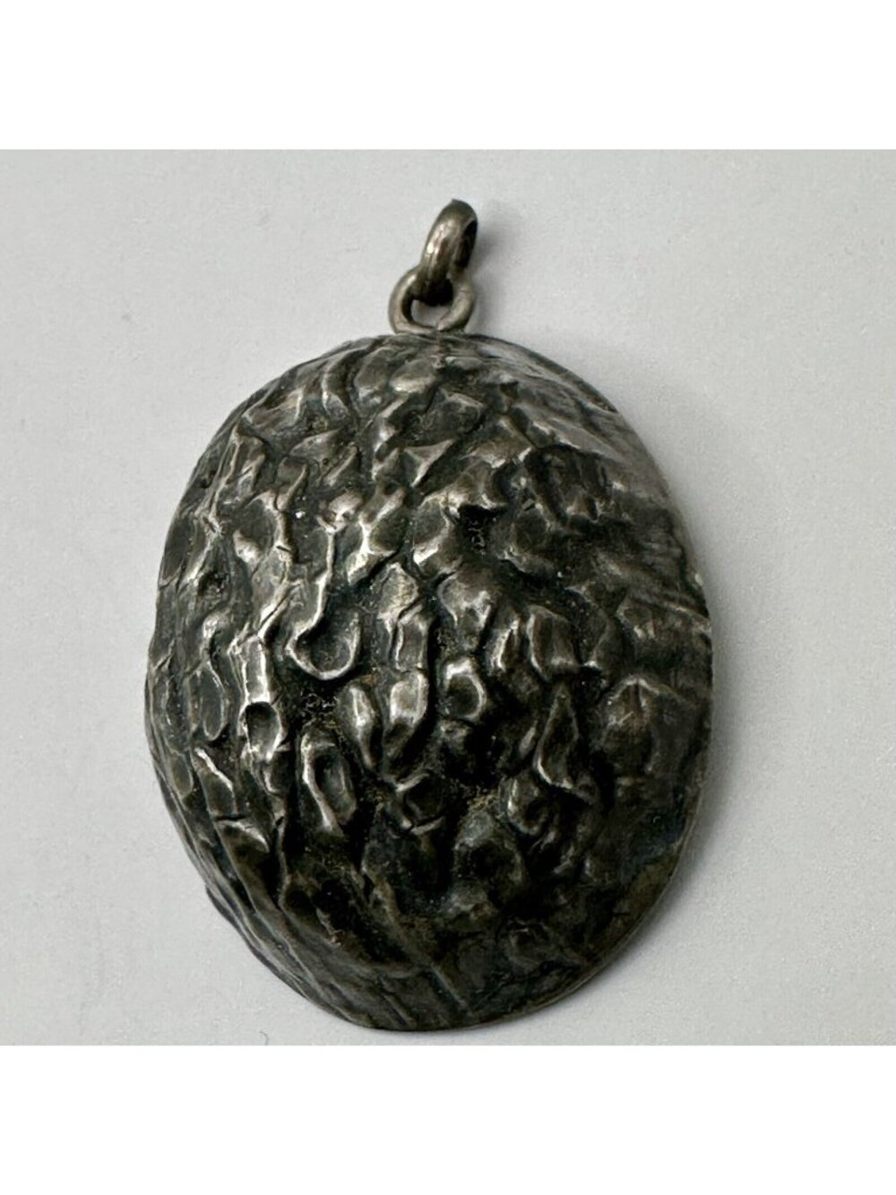 Victorian Half Walnut Photo Frame Pendant Sterling Silver Powder Puff Inside